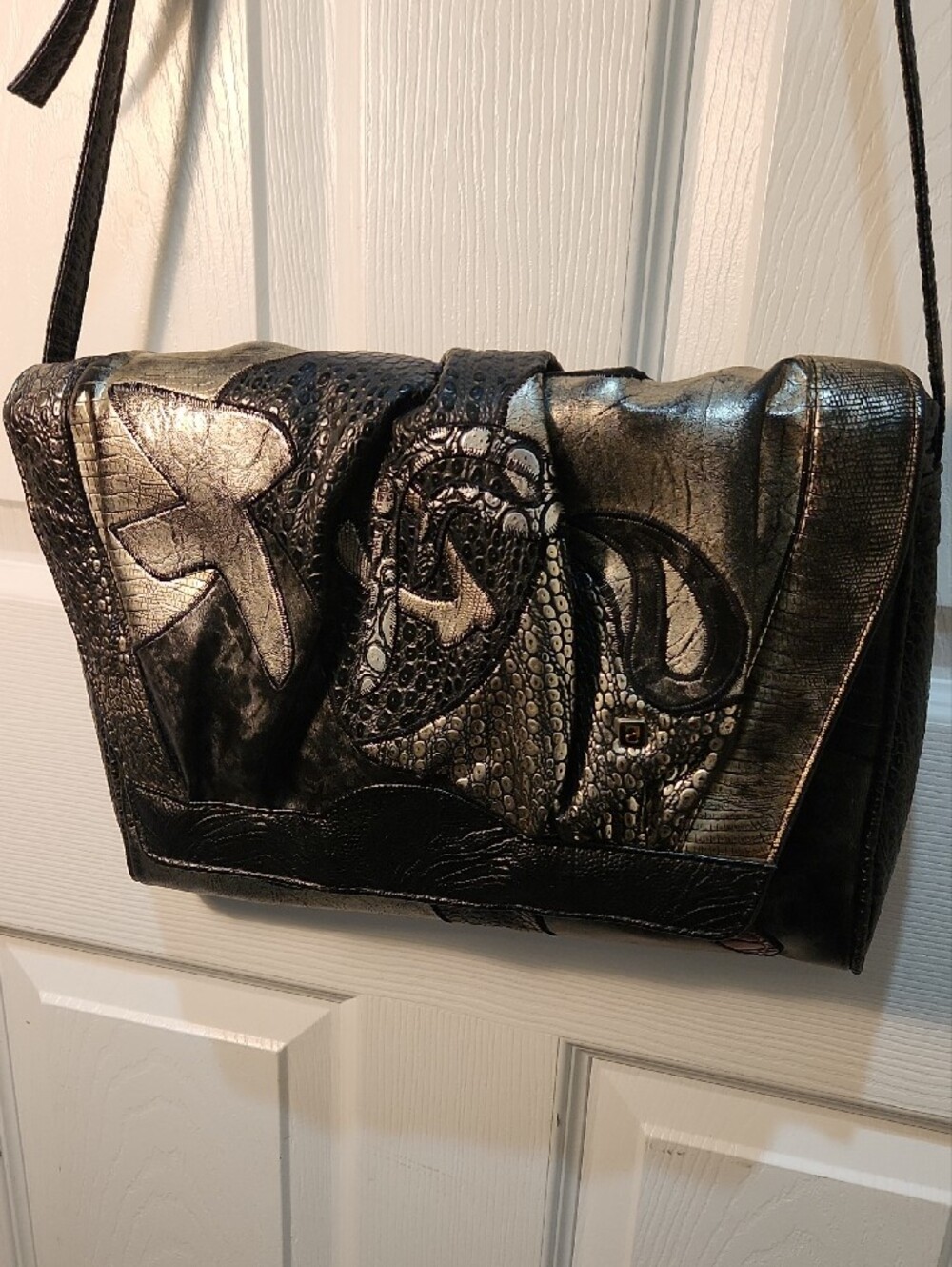 NAS Korean 80's Maximalist Metallic Black Patchwork Shoulder Bag
